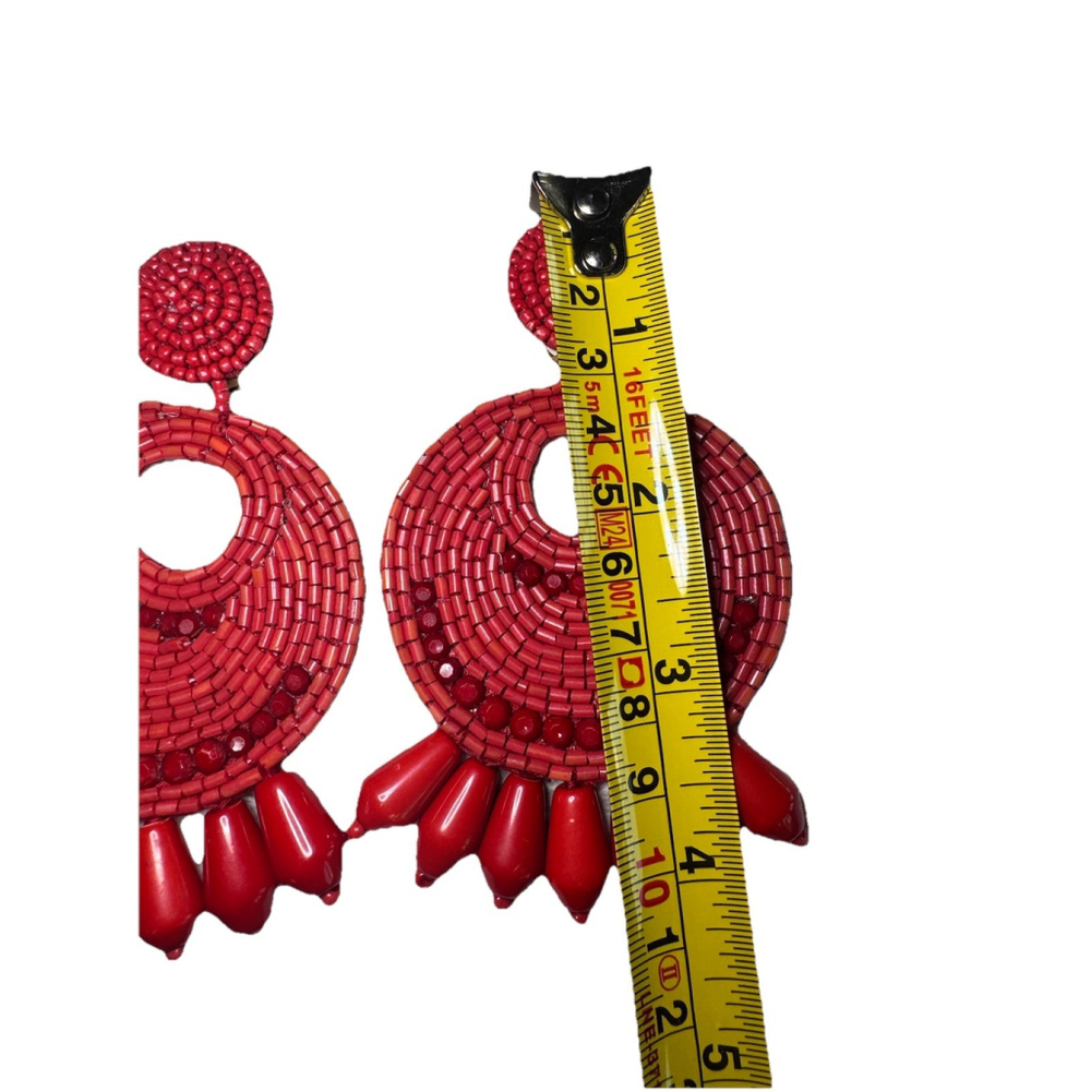 HSN KJL by Kenneth Jay Lane" Legendary Boho" Red Dangle Earrings Pierce - Picture 2 of 10